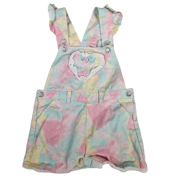 Unbranded Pastel Tie‎ Dye Denim Shorts Jean Overall Romper Size 24M Girls O36 - Picture 1 of 6